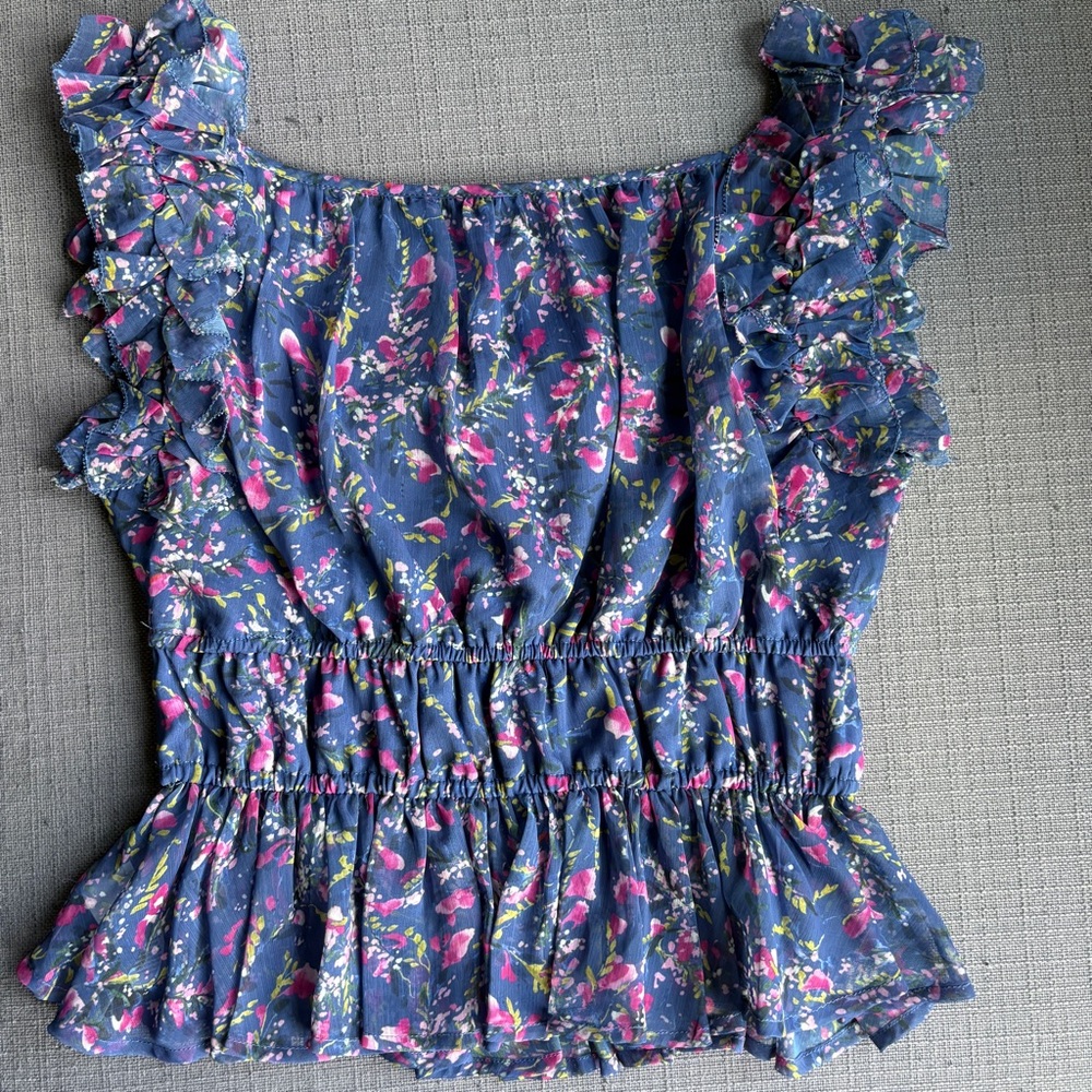 French Connection Gretha Blue Floral Ruffle Top - Picture 5 of 7